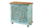 Antique Indian Jali Hand Carved Solid Wooden Cabinet Bluewash 90x40x93cm A0109